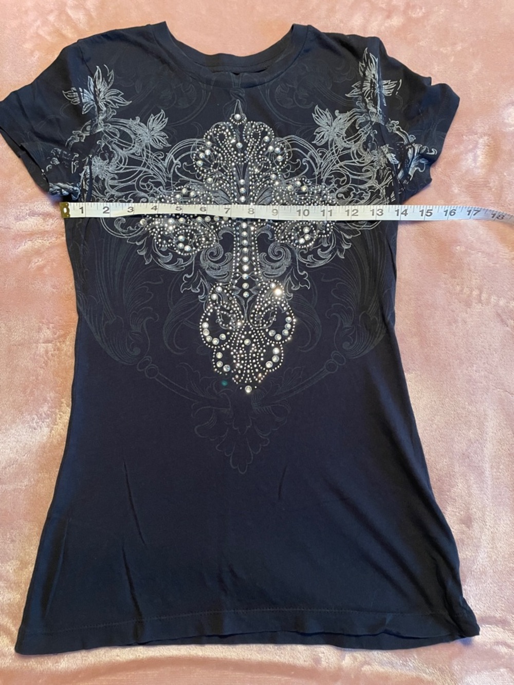 Royalty For Me Black Rhinestone Cross Short Sleeve Tee - Picture 7 of 9